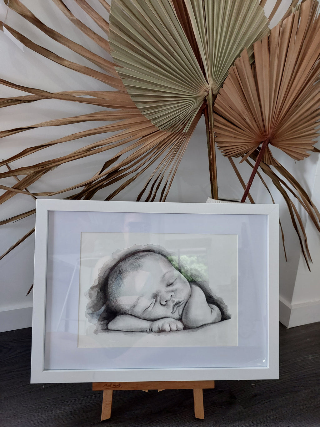Custom keepsake Artwork B&W Portrait Sketch with watercolour on paper
