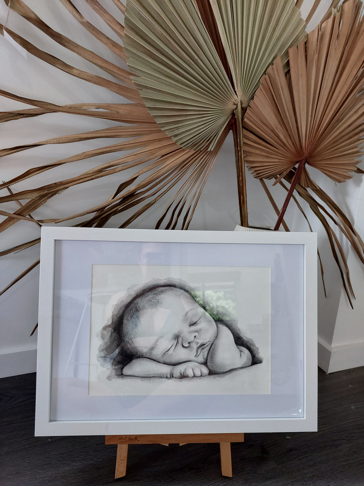Custom keepsake Artwork B&W Portrait Sketch with watercolour on paper