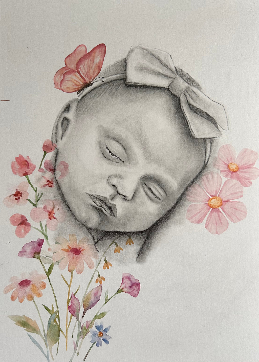Custom Portrait Sketch of Baby/Child with floral/whimsical elements