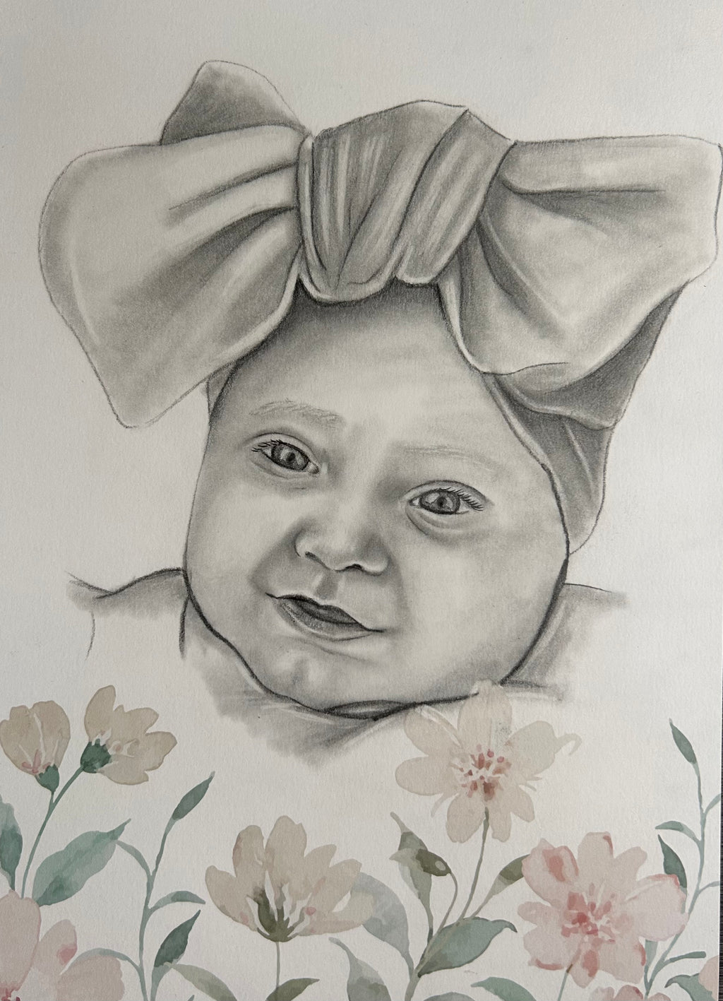 Custom Portrait Sketch of Baby/Child with floral/whimsical elements
