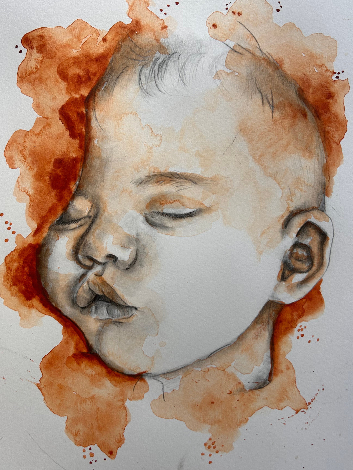 Custom keepsake Artwork B&W Portrait Sketch with watercolour on paper